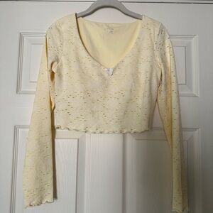 Butter Yellow eyelet Offline top. New with tags